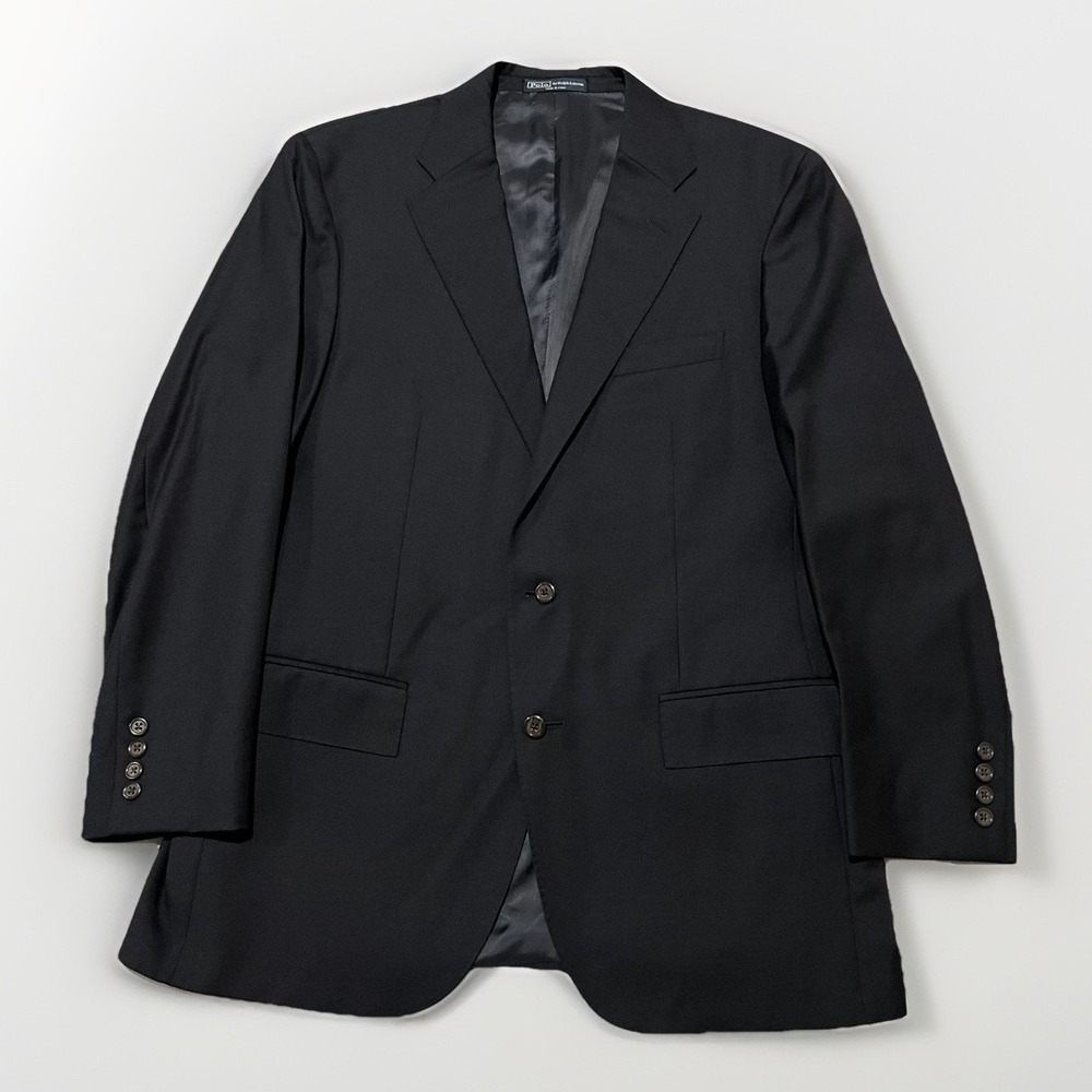 VTG Polo Ralph Lauren Mens Navy Blue Virgin Wool Single Breasted Sport Coat 42R